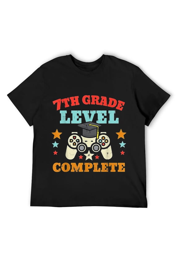 Mens 7th Grade Level Complete School Graduation Boys Video Gamer T-Shirt Black