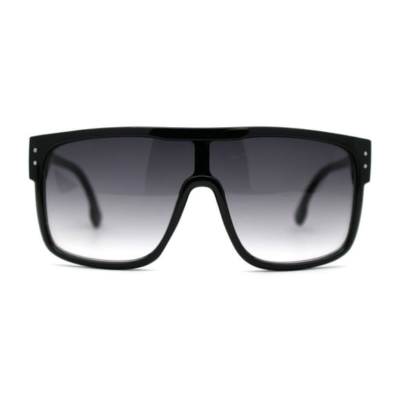 Mens 80s Futuristic Robotic Shield Sport Horn Rim Sunglasses Black Smoke