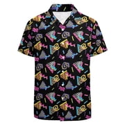 Mens 80s Golf Shirt Dry Fit Performance Short Sleeve Print Shirts Funny 90s Golf Shirts for Men Bowling Button Shirt Print Graphic