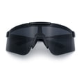 thumbnail image 1 of Mens 80s Vibe Color Mirror Rimless Oversized Shield Sport Sunglasses [All Black], 1 of 7