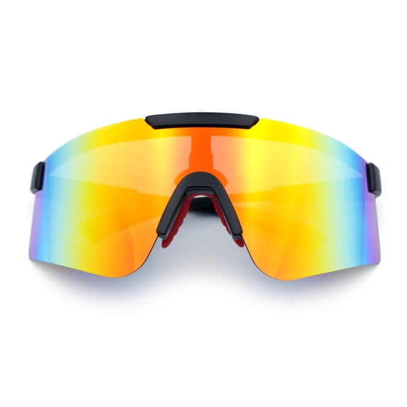 Mens 80s Vibe Color Mirror Rimless Oversized Shield Sport Sunglasses [Black - Orange Mirror]