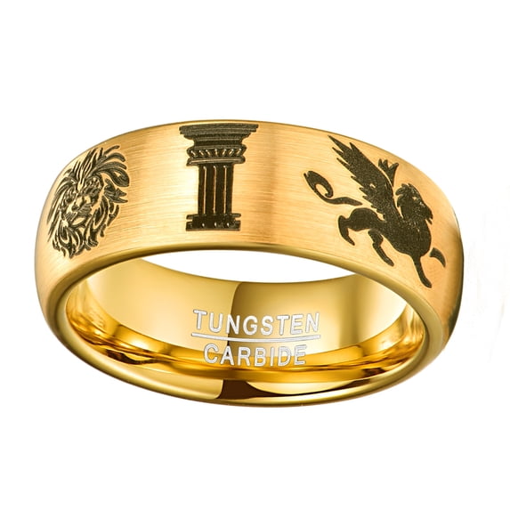 Mens 8mm Gold Polished Finish Tungsten Carbide Ring Laser Pattern