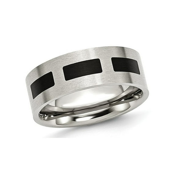Mens 8mm Stainless Steel Comfort Fit Wedding Band Ring with Black Accent