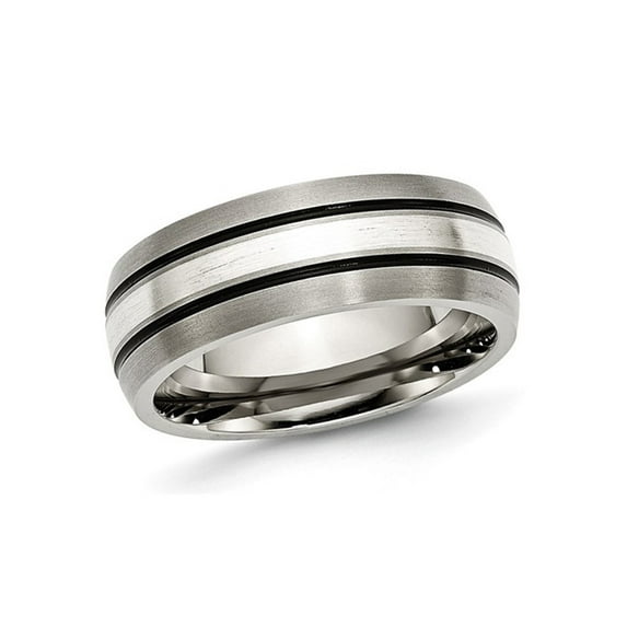Gem & Harmony Mens 8mm Titanium Wedding Band Ring with Sterling Silver Inlay for Men