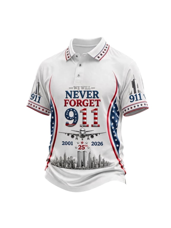 Mens 9/11 Shirt Vintage 911 Memorial Never Forget Short Sleeve Polo Shirts 9.11 25Th Anniversary Honoring Collar Button Down T-Shirts