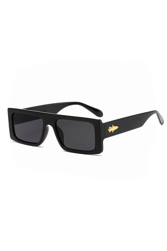 Mens 90s OG Rectangle Narrow Black Stylish Jewel Buckle Hinge Sunglasses