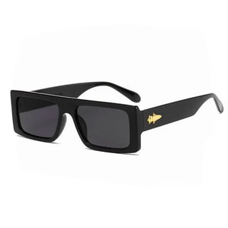 Mens 90’s OG Rectangle Narrow Black Stylish Jewel Buckle Hinge Sunglasses