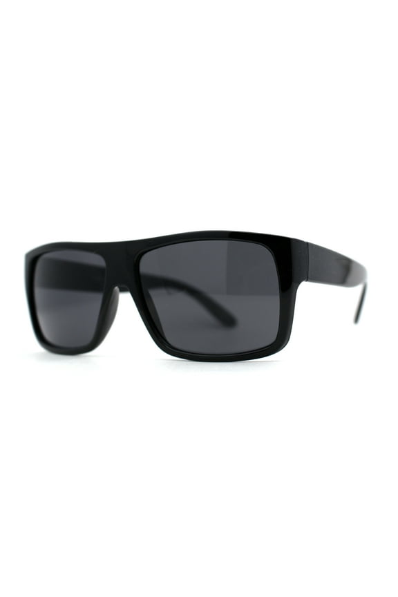 Mens 90s Classic Flat Top All Black Gangster Shade Sunglasses Shiny Black
