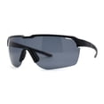 thumbnail image 1 of Mens 90s Classic Half Rim Sport Wraparound Plastic Sunglasses All Black, 1 of 4