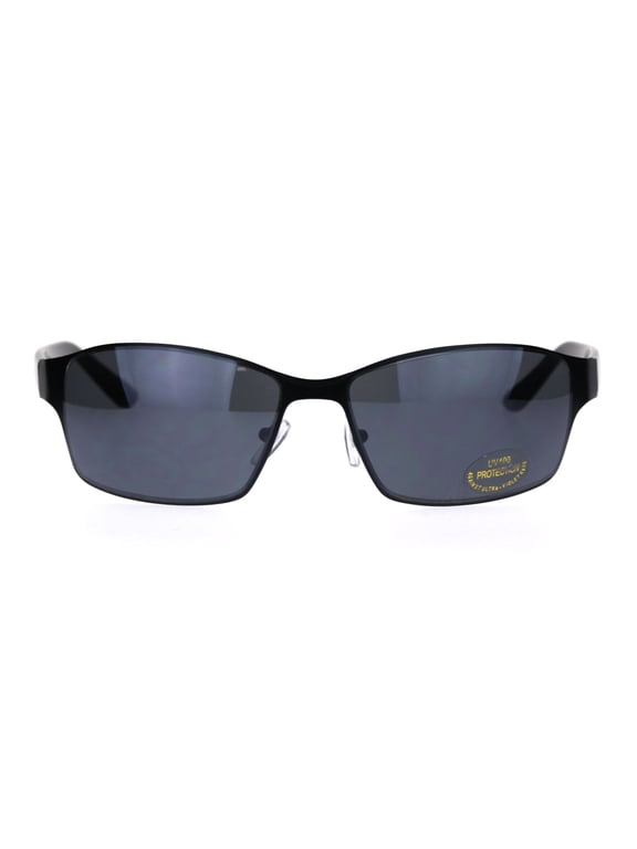 Mens 90s Classic Metal Rim Warp Around Agent Sunglasses All Black