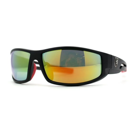 Mens 90s Color Mirror Wrap Biker Sport Sunglasses Black Red Orange Mirror