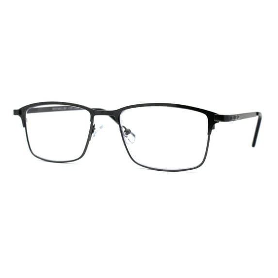 Mens 90s Designer Thin Metal Rim Rectangular Reading Glasses Gunmetal +2.5