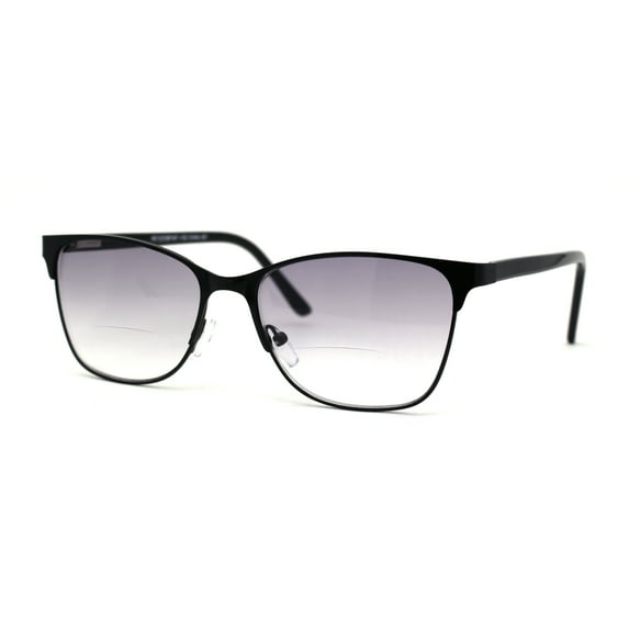 Mens 90s Fashion Metal Rim Rectangle Bifocal Light Sunglasses Reader Black +2.0