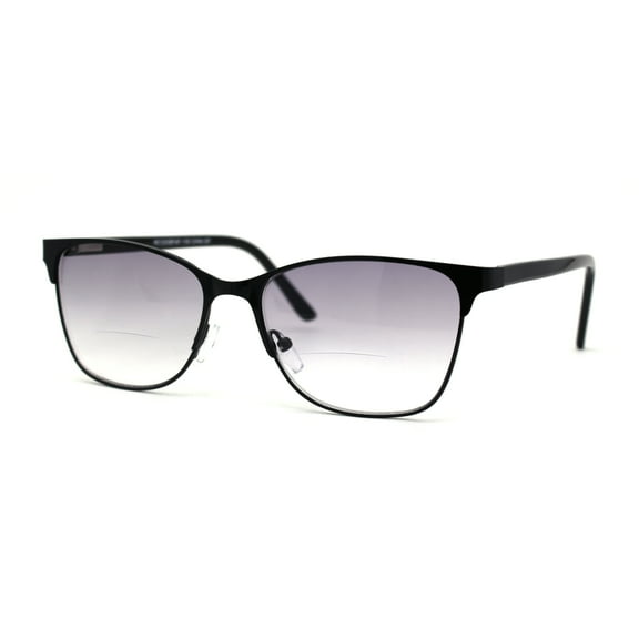 Mens 90s Fashion Metal Rim Rectangle Bifocal Light Sunglasses Reader Black  2.75
