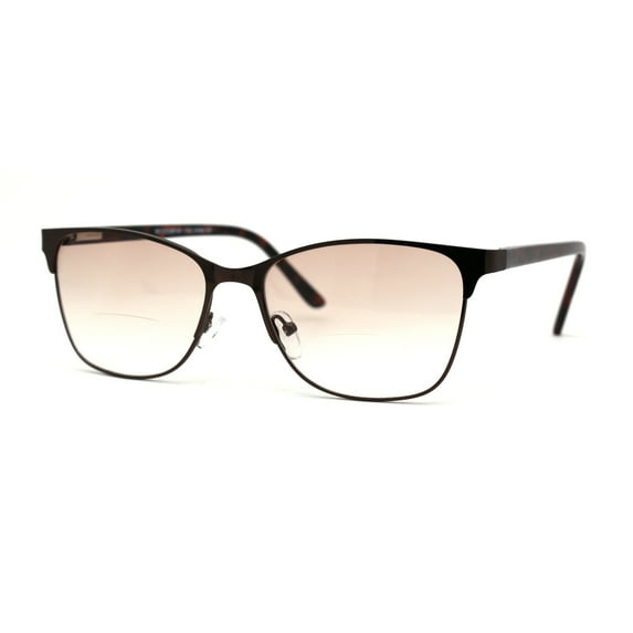 Mens 90s Fashion Metal Rim Rectangle Bifocal Light Sunglasses Reader Copper +2.25