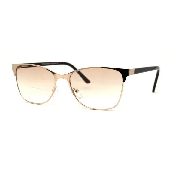 Mens 90s Fashion Metal Rim Rectangle Bifocal Light Sunglasses Reader Gold  2.25