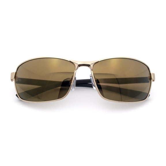 Mens 90s Rectangular Metal Rim Sport Wrap Arm Sunglasses Gold - Gold Mirror