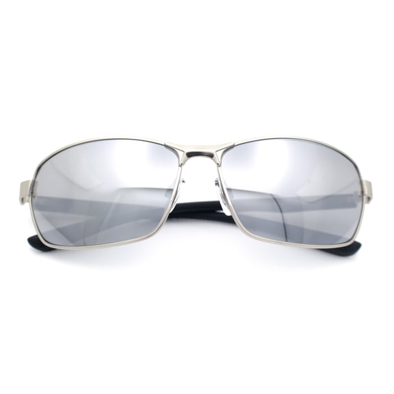 Mens 90s Rectangular Metal Rim Sport Wrap Arm Sunglasses Silver - Silver Mirror