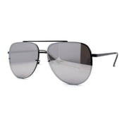 Mens 90s Rimless Officer Style Mirrored Lens Air Force Sunglasses Black Silver Mirror