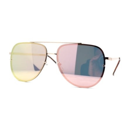 Mens 90s Rimless Officer Style Mirrored Lens Air Force Sunglasses Gold Pink Mirror