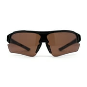 Mens 90s Wrap Baseball Half Rim Sport Driving HD Lens Sunglasses Shiny Black Brown