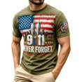 thumbnail image 1 of Mens 911 Never Forget 25th Anniversary Graphic T‑Shirt American Flag Print Short Sleeve Casual Tee Patriotic Memorial Daily Wear Top for Men(Army Green,XXXXL), 1 of 3