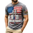 thumbnail image 1 of Mens 911 Never Forget 25th Anniversary Graphic T‑Shirt American Flag Print Short Sleeve Casual Tee Patriotic Memorial Daily Wear Top for Men(Grey,XL), 1 of 4