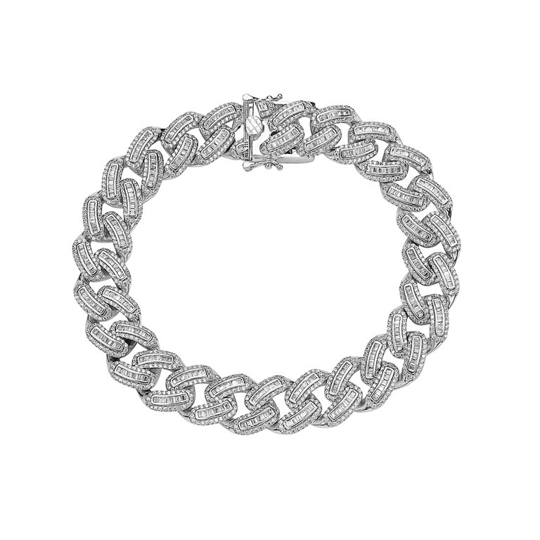 SOLID 925 Sterling Silver Baguette Tennis Bracelet ICED CZ Necklace Hip Hop