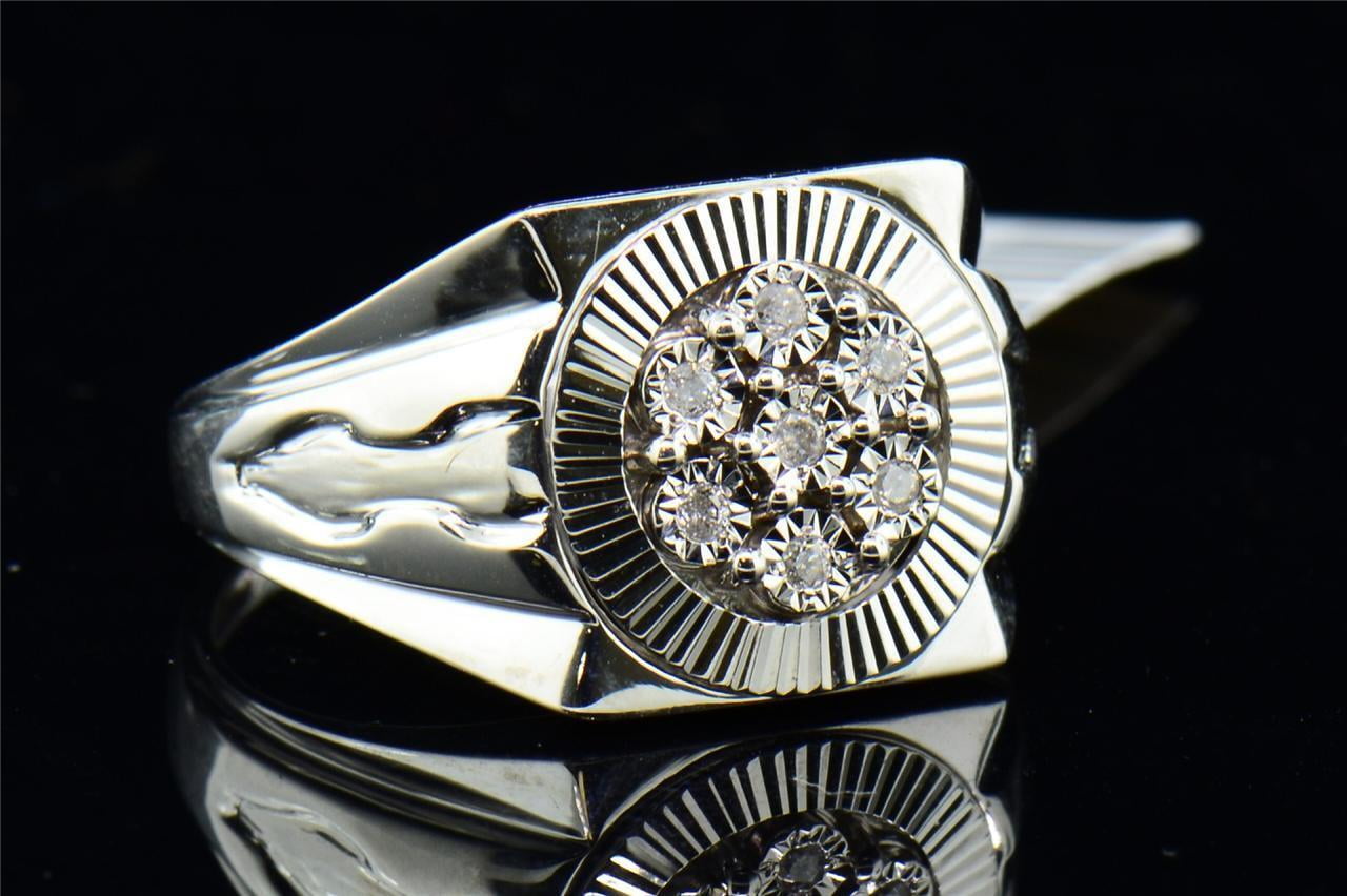 Mens .925 Sterling Silver Diamond Pinky Ring Fluted Bezel