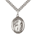 thumbnail image 1 of Mens .925 Sterling Silver Saint Brendan the Navigator Medal Pendant on 24" Rhodium Plated Heavy Curb Brass Chain w/ Lobster Claw Clasp,Catholic Religious Necklace-USA Made Gift Boxed, 1 of 5