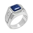 thumbnail image 1 of Mens .925 Sterling Silver Square-Cut Blue Sapphire Gemstone Ring, 1 of 4
