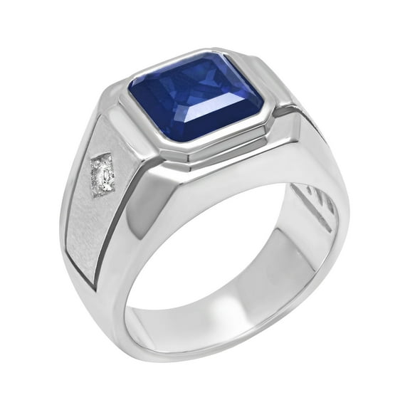 Mens .925 Sterling Silver Square-Cut Blue Sapphire Gemstone Ring