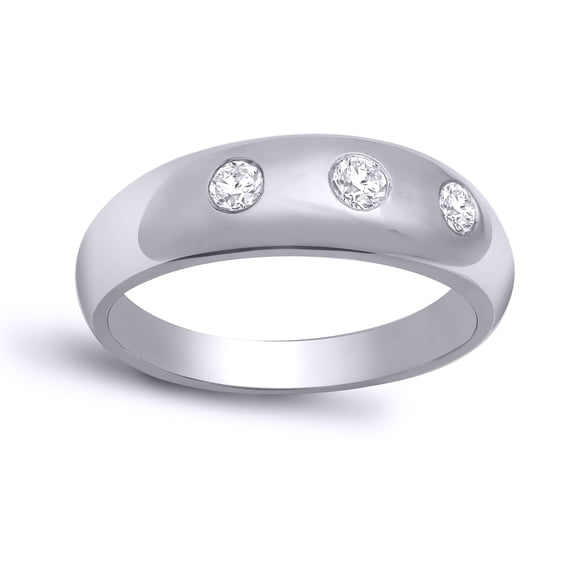 Mens 9ct White Gold Jewelco London 1ct Diamond Domed Band Trilogy Ring 10mm