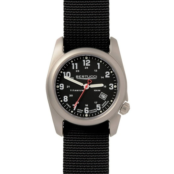 Mens A-2T Original Classic Analog Titanium Watch - Black Nylon Strap - Black Dial - 12722