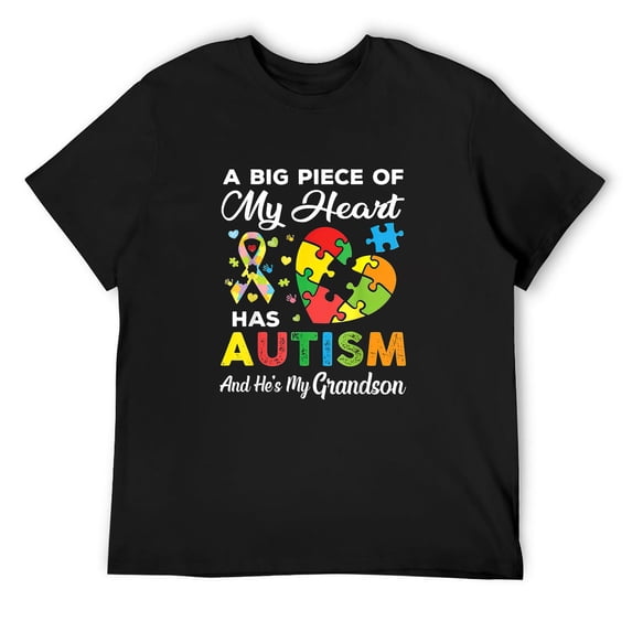 Mens A Big Piece Of My Heart Has Autism and He's My Grandson T-Shirt Black Small
