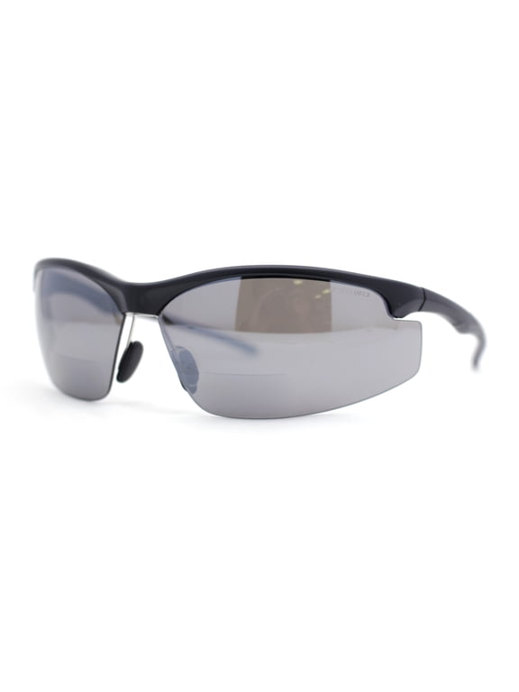 Mens ANSI Z87.1 Wrap Half Rim Safety Bifocal Reading Glasses Sunglasses [Black Lens, +1.5]