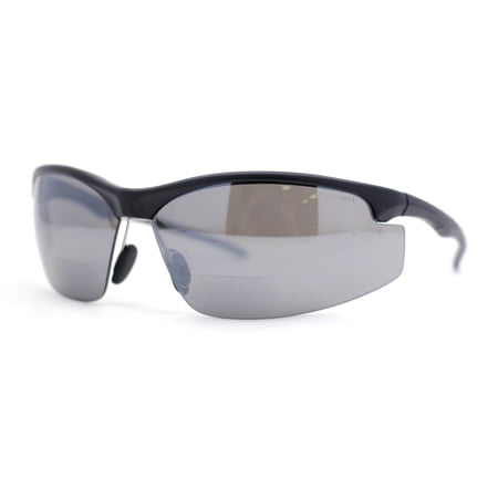Mens ANSI Z87.1 Wrap Half Rim Safety Bifocal Reading Glasses Sunglasses [Black Lens, +2.0]