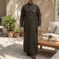 thumbnail image 1 of Mens Abaya Arabic Thobe Traditional Middle Robe with Buttons Long Sleeve Comfortable Daily Wear Coffee XL, 1 of 4