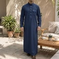 thumbnail image 1 of Mens Abaya Arabic Thobe Traditional Middle Robe with Buttons Long Sleeve Comfortable Daily Wear Navy XL, 1 of 4