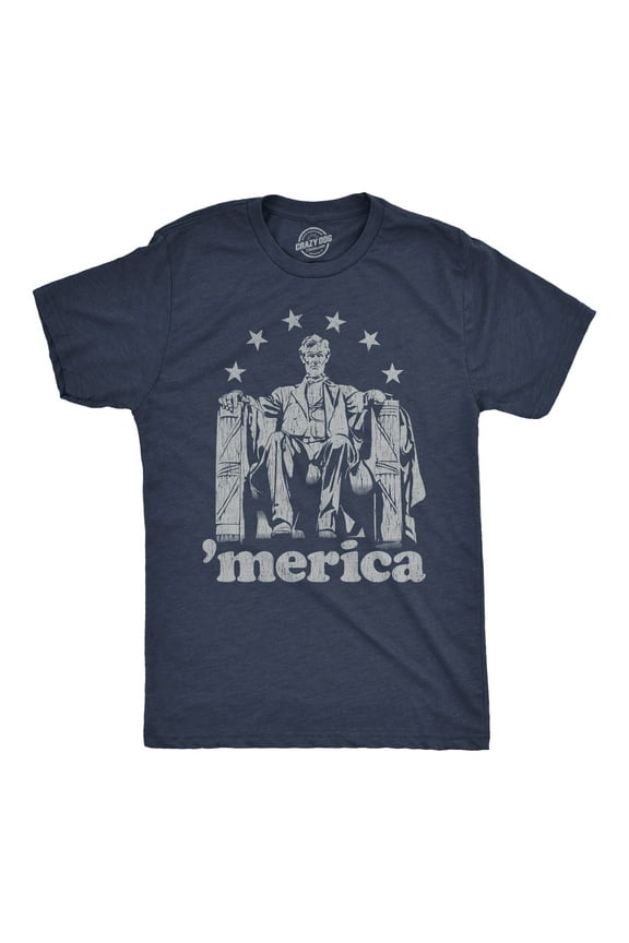 Mens Abe Lincoln 'Merica T Shirt Funny 4th of July USA Patriotic Graphic Novelty Tee Graphic Tees