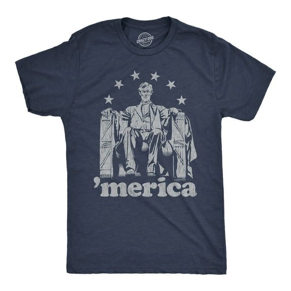 Mens Abe Lincoln 'Merica T Shirt Funny 4th of July USA Patriotic Graphic Novelty Tee Graphic Tees