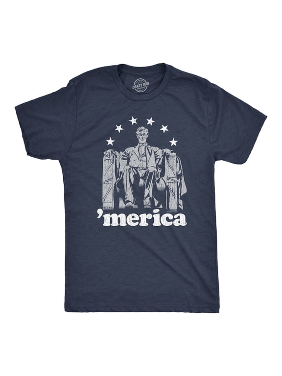 Mens Abe Lincoln 'Merica T Shirt Funny 4th of July USA Patriotic Graphic Novelty Tee Graphic Tees