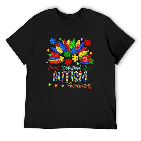 Mens Accept Understand Love Autism Awareness, Puzzle Hearts Kids T-Shirt Black 3X-Large