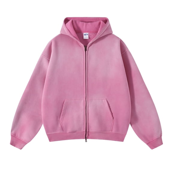 Mens Acid Wash Hoodies Zip Up Women Oversized Heavyweight Vintage Streetwear Sweatshirt