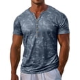 thumbnail image 1 of Mens Acid Wash Short Sleeve Muscle Henley T-Shirts Stretchy Workout Athletic Tee Casual 1/2 Button Up Retro Streetwear Tops for Summer Vacation, 1 of 4