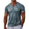 thumbnail image 1 of Mens Acid Wash Short Sleeve Muscle Henley T-Shirts Stretchy Workout Athletic Tee Casual 1/2 Button Up Retro Streetwear Tops for Summer Vacation, 1 of 5