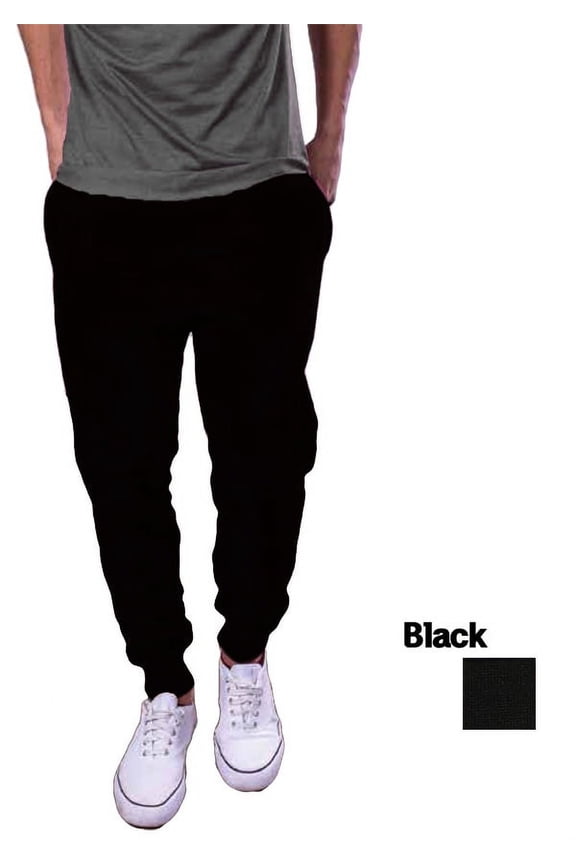 Mens Active Fleece Jogger Pants Black Casual Urban Basic Unisex Tapered fit