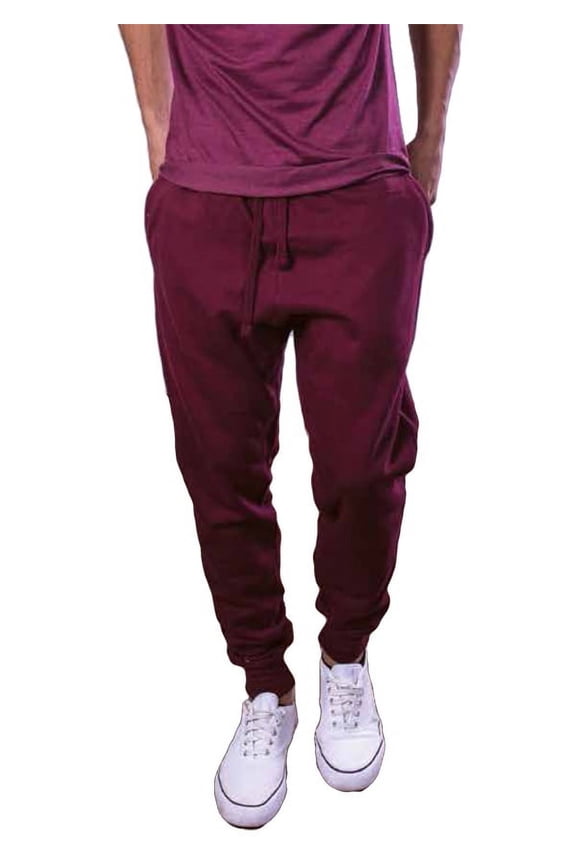 Mens Active Fleece Jogger Pants Burgundy Jogging Urban Basic Tapered fit