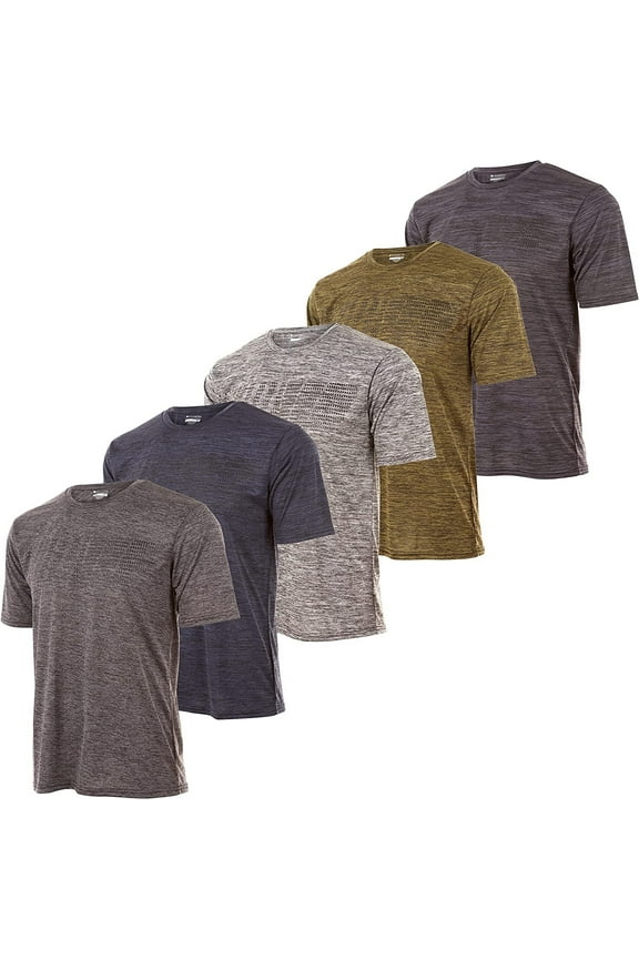Mens Active T-Shirt - Quick-Dry Athletic Workout Training Crew Neck Short Sleeve Top 5 Pack