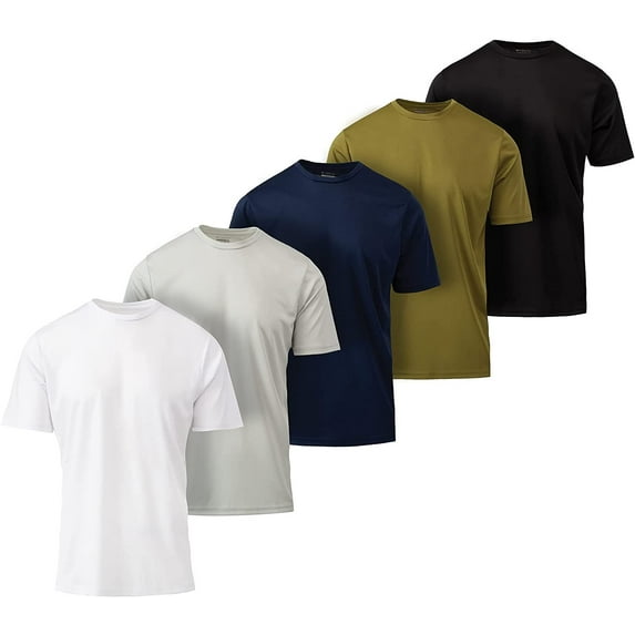 Mens Active T-Shirt - Quick-Dry Athletic Workout Training Stretch Crew Neck Short Sleeve Top 5 Pack Medium, Assorted 2